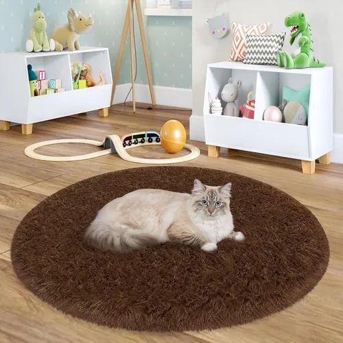 Vista 36 de Alfombra circular pequeña para dormitorio, 2 x 2 pies, color azul, para decoración de habitación de niños, redonda esponjosa para guardería
