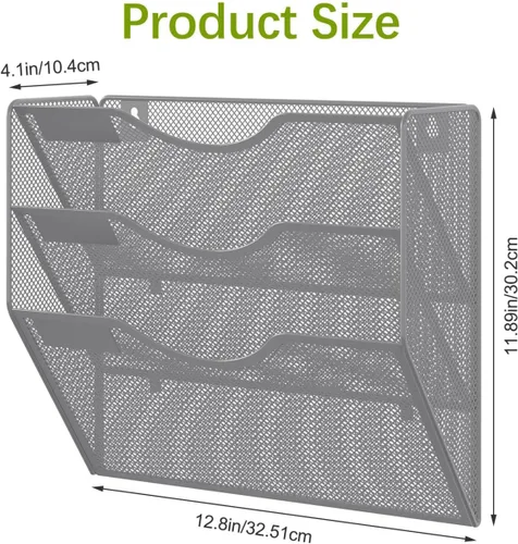 Vista 8 de EasyPAG Organizador de Archivos Colgante de Pared, Organizador de Correo de 3 Bolsillos Montado en Pared, Soporte Vertical para Carpetas de Plateado