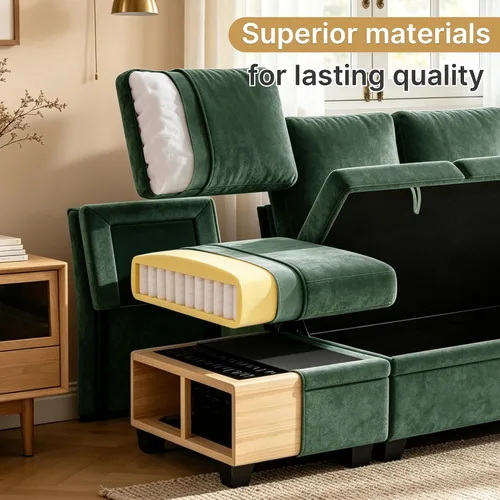 Vista 5 de 86" L-Shaped Sectional Sleeper Couch, Modular Pull-Out Storage Sofa Bed Green