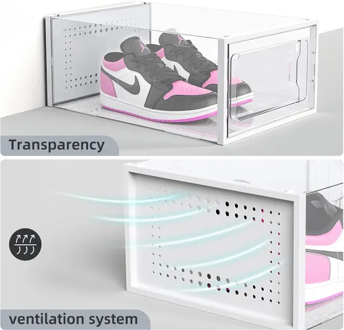 Vista 5 de Elechomes Cajas de zapatos apilables de plástico transparente, paquete de 18 unidades, organizador de zapatos de primera calidad, almacenamiento