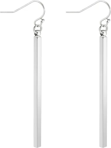 Vista 7 de Aobei Pearl 18K Oro/Platino Chapado en Latón Arete Colgante de Barra Vertical Larga Gota Pendiente Minimalista Joyería Geométrica para Mujeres Barra
