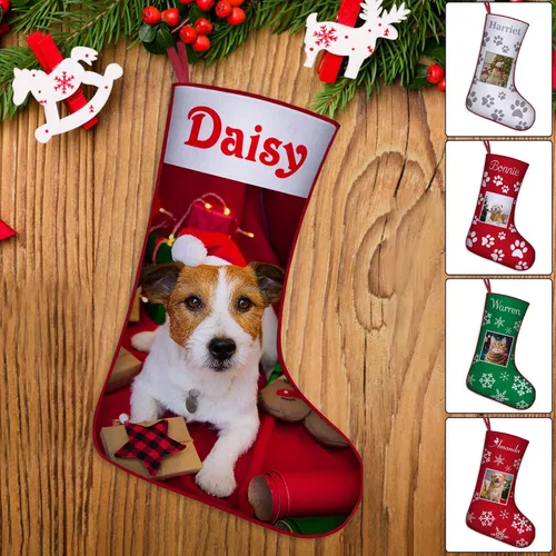 Vista 24 de Medias de Navidad de raza de perro personalizadas con texto de nombre, regalos de decoración de calcetines de Navidad personalizados para perros
