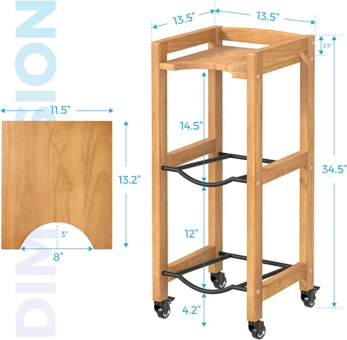 Vista 2 de Soporte para jarra de agua de 3 niveles y 5 galones con estante superior, 4 ruedas de metal o pies ajustables, soporte de piso dispensador de agua