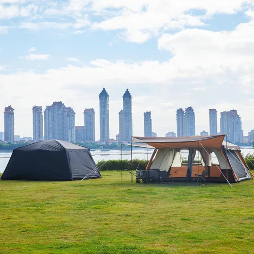 Vista 14 de KTT Extra Large Tent 12-14 Person,Family Cabin Tents,2 Rooms,Straight Wall,2 Doors 4 Windows with Mesh,Waterproof,Double Layer,Big Tent for Azul