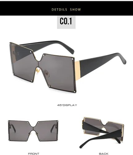 Vista 7 de Gafas de sol cuadradas de montura grande para hombres y mujeres, sombrilla para exteriores y vacaciones en la playa (color E, tamaño M)