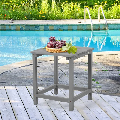 Vista 2 de Mesa auxiliar de madera para exteriores, mesa auxiliar de jardín para patio, mesa de centro para interiores o exteriores
