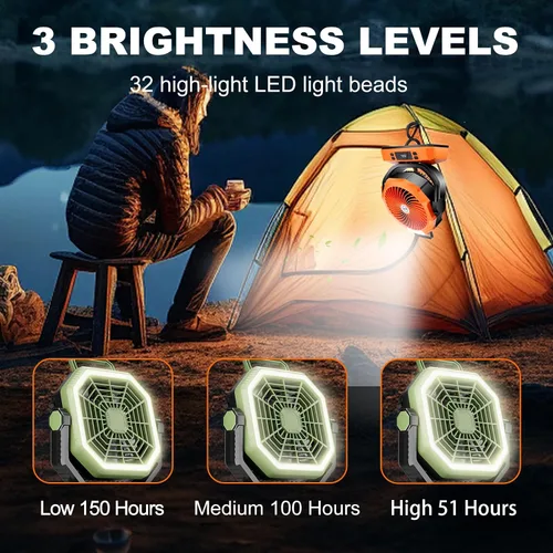 Vista 6 de Sireck Ventilador de camping recargable portátil de 10.8 pulgadas, verde Funciona con batería de 40000 mAh, luz LED, pantalla digital