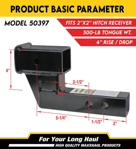 Vista 4 de MAXXHAUL 50397 Elevador de enganche de remolque para receptores de 2 pulgadas con elevación / caída de 4 pulgadas