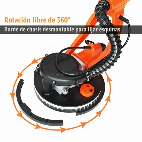 Vista 4 de IRONMAX Lijadora eléctrica para paneles de yeso, lijadora eléctrica plegable de 6 velocidades variables con colector de polvo al vacío, luz LED