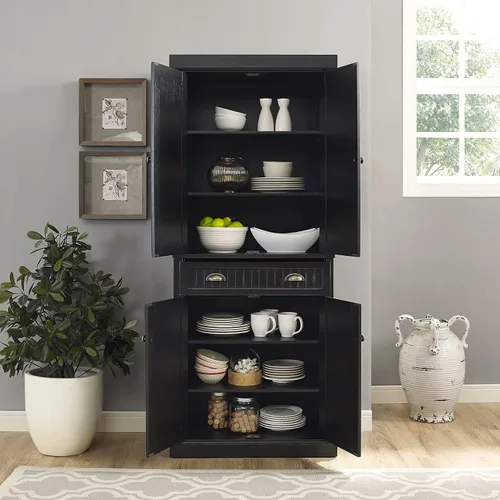 Vista 12 de Crosley Furniture Seaside - Gabinete de cocina y despensa Negro (Distressed Black)
