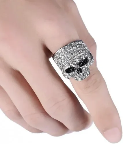 Vista 3 de Chino Antrax Anillo de Calavera Chapado en Plata Circonita Cúbica Cartel de Sinaloa
