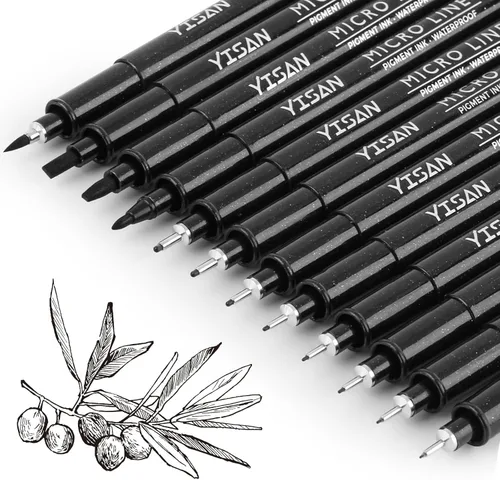 Vista 9 de YISAN Plumas de Punta Ultra Fina Negras 01, Bolígrafos de Tinta de Punta Extra Fina, Marcadores de Arte Finos de 0.25mm Sin Derrames para Dibujo