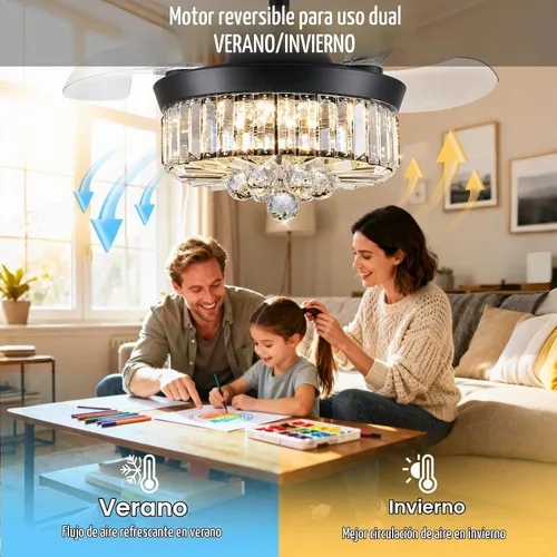 Vista 5 de DuMaiWay Ventilador de techo de 30 pulgadas con lámpara de cristal de luz, ventilador de techo reversible moderno, regulable, temporizador Negro