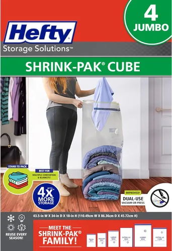 Vista 8 de Hefty Bolsas al vacío para ropa, paquete de 4, bolsas grandes de almacenamiento al vacío que ahorran espacio (34 x 22 pulgadas), sello de compresión
