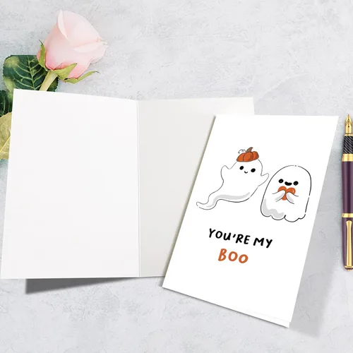 Vista 2 de Supoeguk Bonita tarjeta de aniversario de fantasma para marido y esposa, tarjeta de Halloween con texto en inglés «You Are My Boo para él y ella»