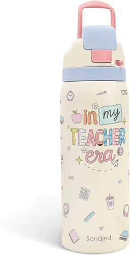 Vista 39 de Botella de agua aislada de acero inoxidable SANDJEST con pajita para deportes y viajes, la mejor tía de siempre, 946ml, regalos para mujeres, día