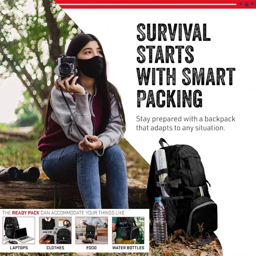 Vista 8 de MODERN NEEDS Ready Pack 35L — Mochila plegable para viajes Mochila de senderismo ligera y resistente al agua Mochila compacta y empacable