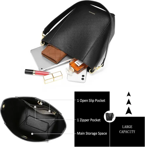 Vista 4 de Bostanten Bolsas de cuero para hombro, tipo balde, para mujer