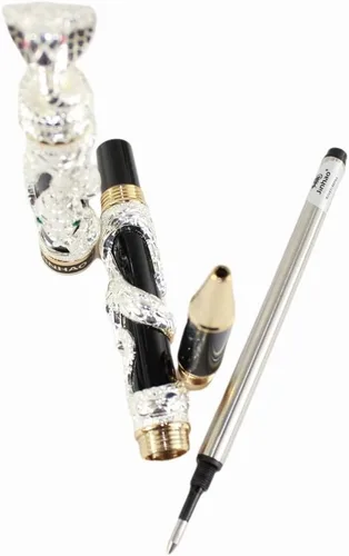 Vista 5 de Gullor Bolígrafo Rollerball Negro y Plata Antigua Serpiente Patrón 3D (blanco y negro)