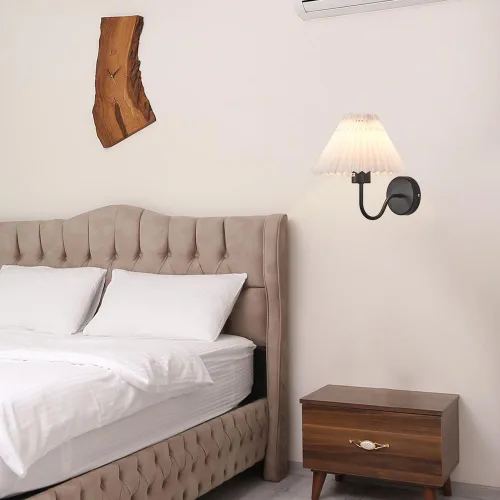 Vista 6 de Lámpara de pared de tela plisada, linterna de pared nórdica para interiores, elegante apliques de pared de cabecera única, lámpara de pared de lino