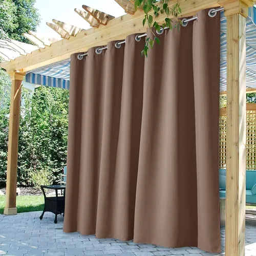 Vista 32 de StangH Cortinas para exteriores beige impermeables, tela gruesa, bloqueo de luz, cortinas opacas para patio con ojales en la parte superior
