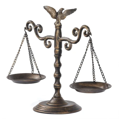 Vista 7 de Mesa de granja Libra Scale Decoración, centro de mesa de metal de 15 pulgadas de alto, equilibrio para justicia decoración del hogar