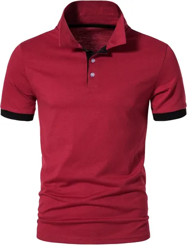 Vista 2 de A WATERWANG Polo de manga corta para hombre de algodón ajustado diseño básico