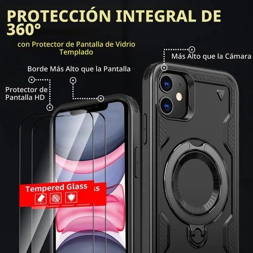 Vista 3 de para iPhone 11 Funda Magnética, para iPhone XR Funda Compatible con MagSafe, con 2 Protectores de Pantalla, con Soporte de Anillo, Funda de Negro