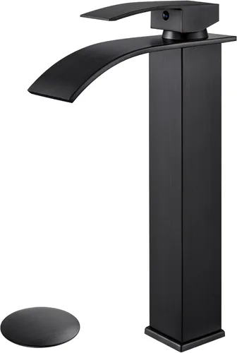 Vista 11 de Airuida Grifo de baño de cascada negro mate, grifo de lavabo de baño de un solo agujero, grifo de lavabo de lavabo de autocaravana, grifo mezclador