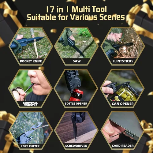 Vista 5 de Regalos de multiherramienta para hombres, rellenos de calcetines de Navidad para papá de hija e hijo, cuchillo multiherramienta 17 en 1 EDC,