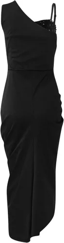 Vista 4 de YUTANRAL Vestidos ajustados de verano 2023 para mujer, sexy, de un hombro, de satén, fruncido, con abertura, para club, cóctel, vestidos formales