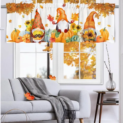 Vista 6 de pinata Juego de 3 cortinas de otoño para cocina, cenefa de cortinas de ventana de Acción de Gracias, cortina escalonada con bolsillo para barra