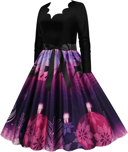 Vista 3 de Vestido de Navidad para mujer, vestido de fiesta de manga larga con vuelo para otoño e invierno 2023