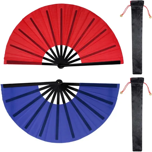 Vista 13 de Nydotd Paquete de 2 ventiladores plegables de mano grandes para fanáticos rave, tela de nailon plegable con funda de soporte para hombres y mujeres