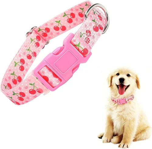 Vista 7 de Lindo collar de perro con patrones de flores verdes para perros machos y hembras, collares ajustables y cómodos para perros XS, pequeños, medianos