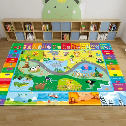 Vista 4 de Alfombras infantiles de 5 x 7 pies para sala de juegos, alfombra de juegos con zoológico para habitación de niños, alfombra educativa del alfabeto