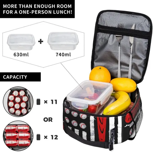 Vista 4 de Lonchera de béisbol con bandera estadounidense, bolsa de almuerzo deportiva, reutilizable, bolsa de mano para mujeres y hombres, picnic y viajes