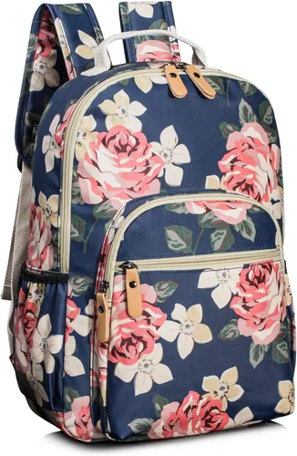 Vista 33 de Leaper Mochila para laptop para mujer: linda mochila floral para escuela, universidad, viajes, trabajo, mochila ligera para niños, Negro margarita