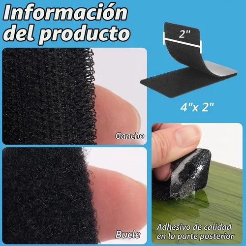 Vista 3 de Art3d 8 juegos de cinta adhesiva de gancho y bucle, tira adhesiva de doble cara de 4 x 2 pulgadas, resistente Negro