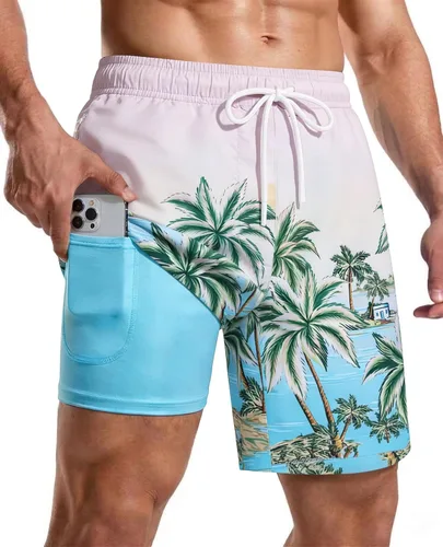 Vista 17 de Bañador para hombre con forro de compresión de 7 pulgadas B-rayas azul-blancas