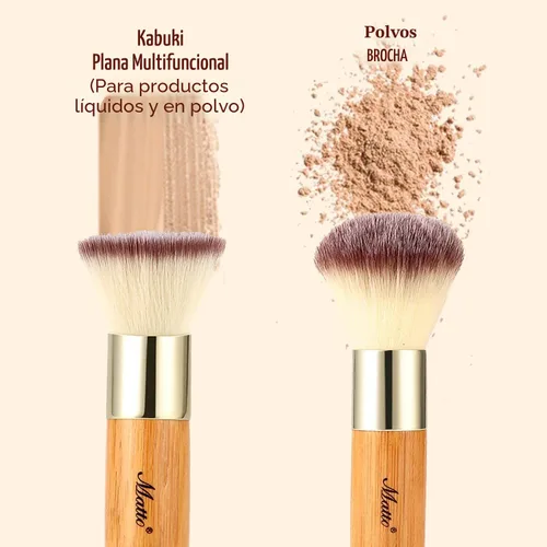 Vista 2 de Matto Bamboo Set de pinceles de maquillaje Kabuki, 2 Piezas, pincel de maquillaje para base y polvo para BB Cream mineral