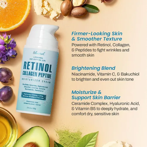 Vista 3 de Ebanel Crema hidratante facial con 2.5% de retinol con péptidos, vitamina C, ácido hialurónico, crema de noche antienvejecimiento y arrugas, crema