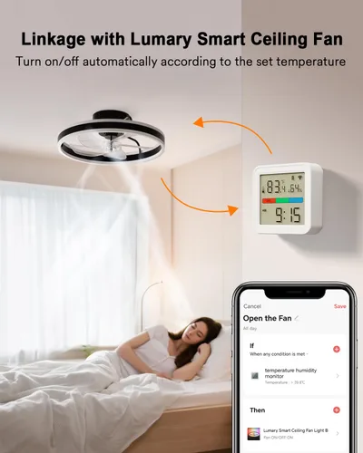 Vista 2 de Lumary Termómetro inteligente higrómetro, WiFi y Bluetooth sensor de humedad de temperatura interior con alerta de aplicación, pantalla LED
