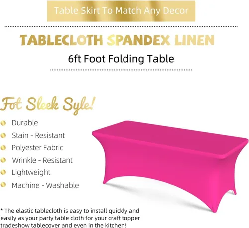 Vista 4 de Mantel de elastano personalizado de 4 pies personalizado con logotipo, imagen de texto, foto, mantel rectangular ajustable para eventos, fundas