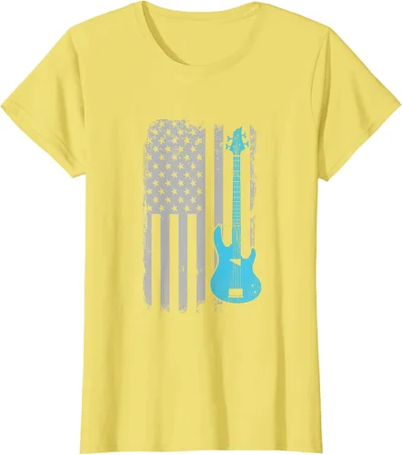 Vista 31 de Electric Bass Guitar Player American Flag Musician T-Shirt Asphalt Grey
