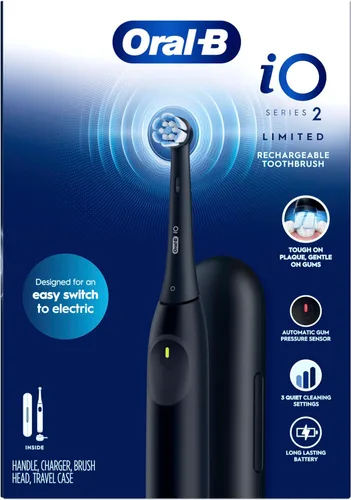 Vista 9 de Oral-B iO Series 2 Limited Simple Clean Cepillo de dientes eléctrico recargable para adultos, negro noche, 3 modos, sensor de presión automático