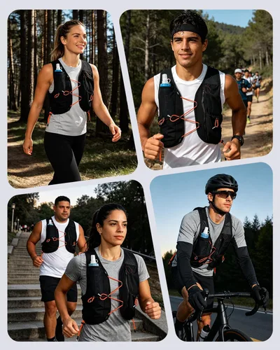 Vista 7 de Chaleco para correr para mujeres y hombres, chaleco de hidratación con Negro