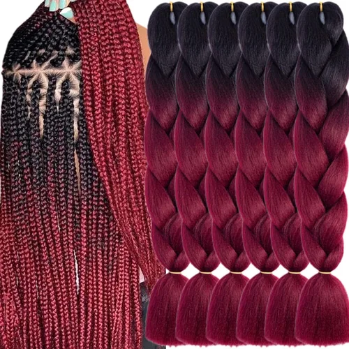 Vista 8 de Beige (613) Cabello trenzado 6 paquetes de extensiones de cabello sintético de 24 pulgadas, extensiones de cabello trenzado Jumbo Ombre trenzado