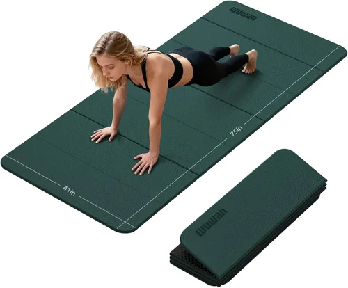 Vista 11 de Tapete de yoga plegable de 0.39 pulgadas de grosor, extra grande, material TPE, antideslizante, fácil de llevar, adecuado para entrenamiento