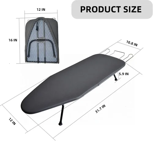 Vista 6 de Tabla de planchar compacta y plegable, con soporte para plancha y cubierta resistente al calor, mini tabla de planchar portátil antideslizante